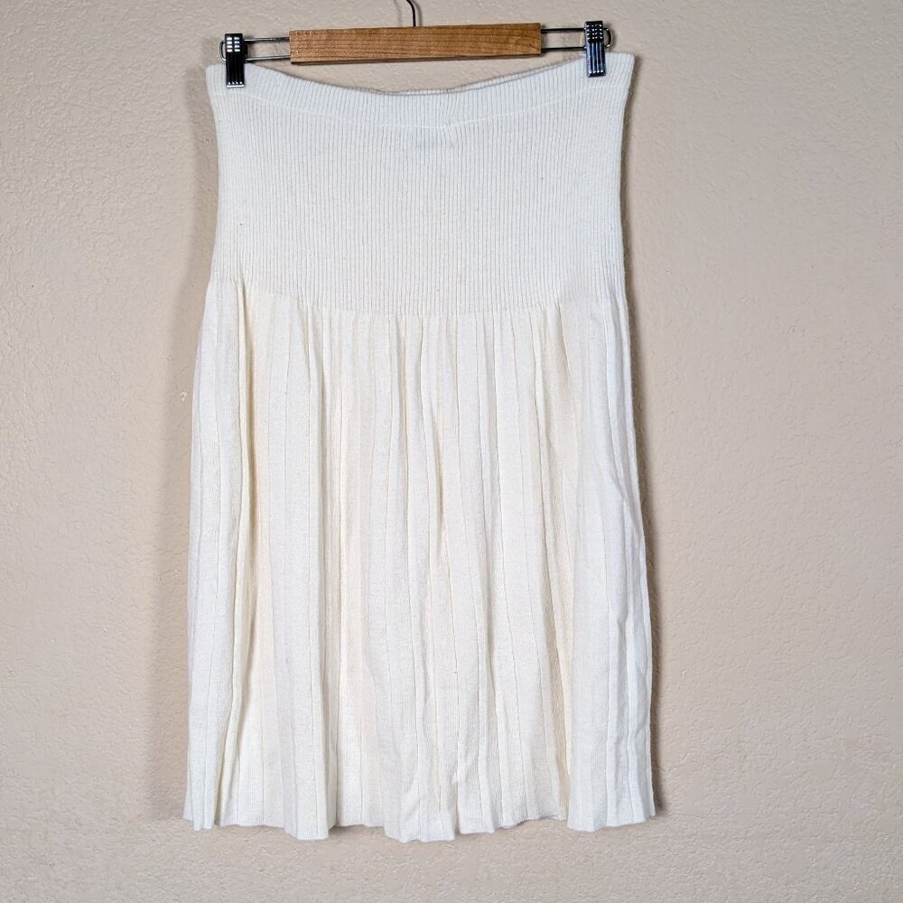 Vintage 90s Adolfo Lambswool Cream Midi Skirt Women's sz L Twee Light Academia